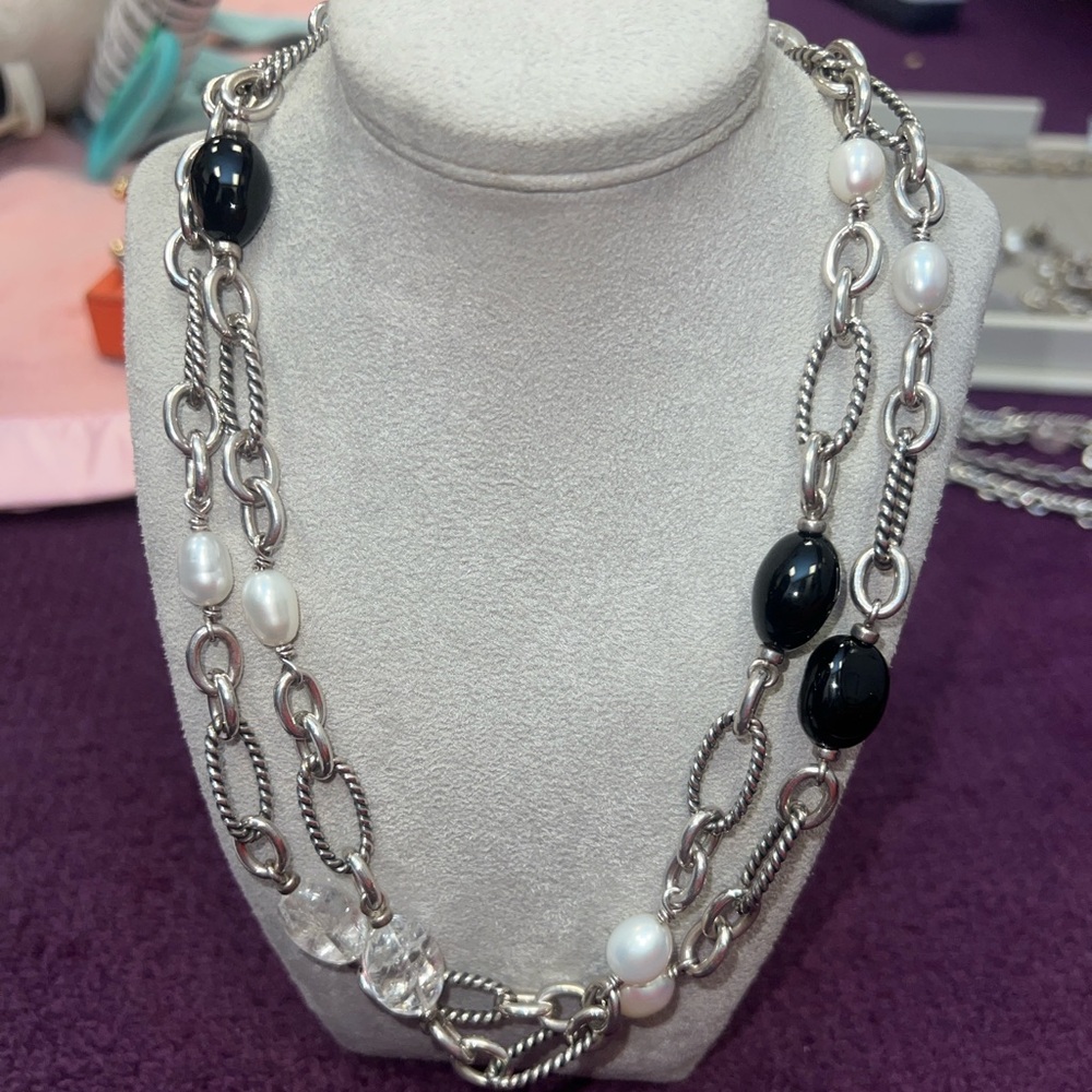 David Yurman Necklace with Black Onyx & White Pearls